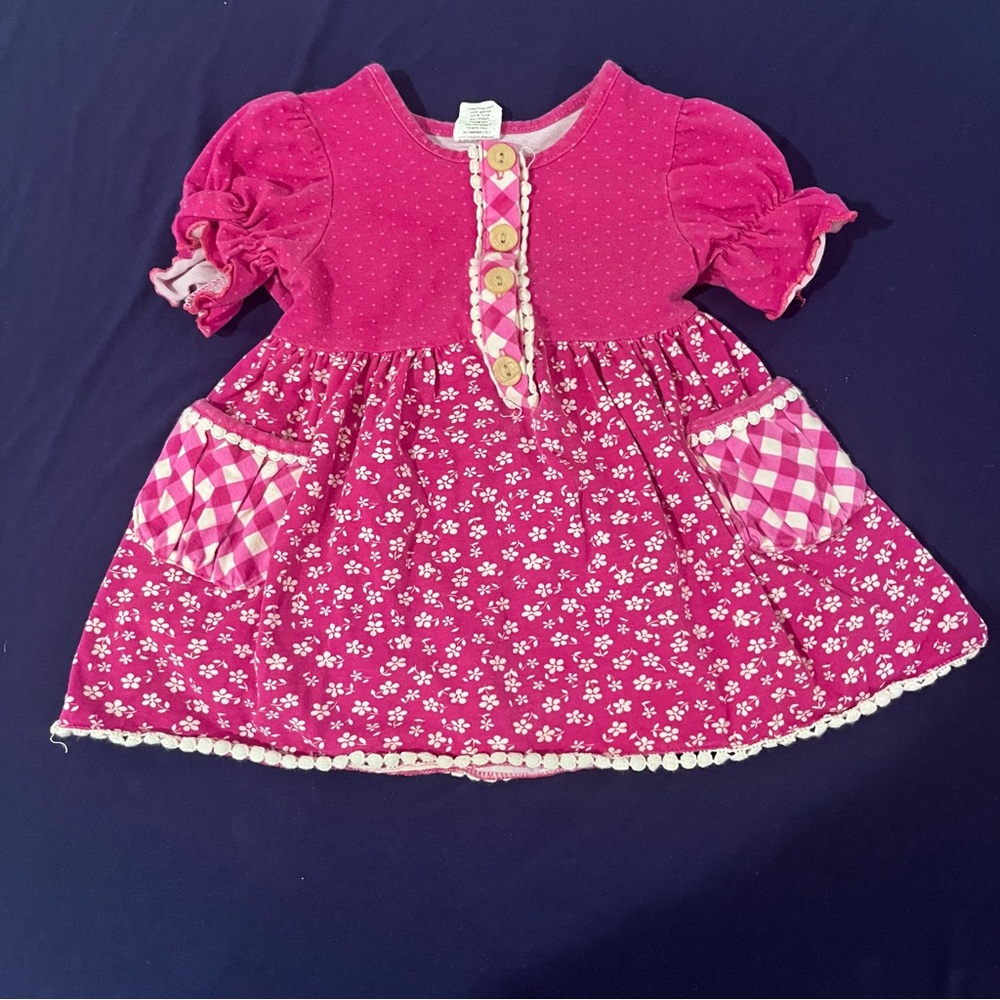 Ric Rac and Ruffles Pink Floral Baby Dress with pockets 18 months